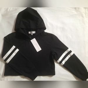 NWT Perfashion black cropped Hoodie CROP TOP stripes Sz 8-10 Girls